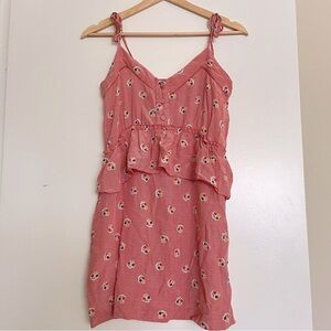 Urban Outfitters Cooperative Dainty Ditsy Floral Gingham Silk Ruffle Mini Dress